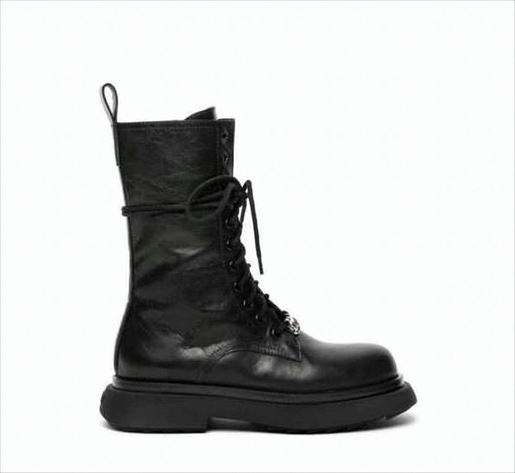 3Juin Black Leather Ankle Boots With Lace-Up Design
