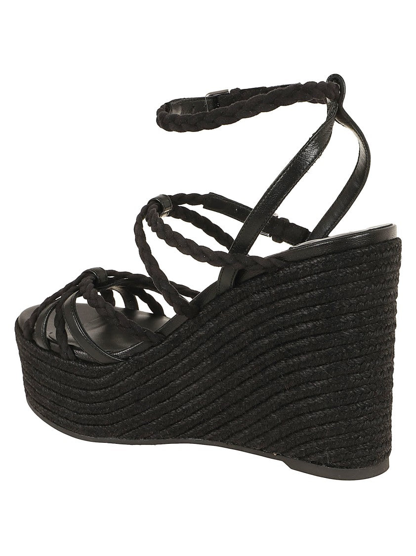Jimmy Choo Woven Intrecciato Sandal With 100 Mm Raffia Wedge