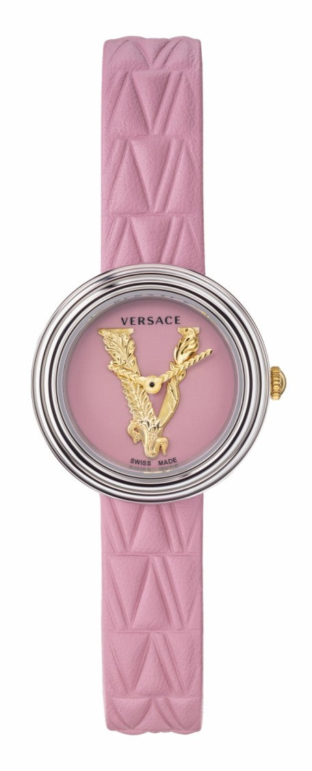 Versace 28 Mm Quartz V-Virtus Mini Watch With Pink Dial And Strap