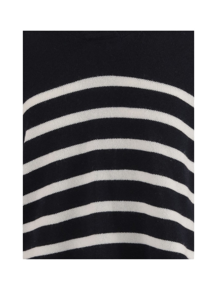 Allude Navy Striped Wool-Blend Sweater