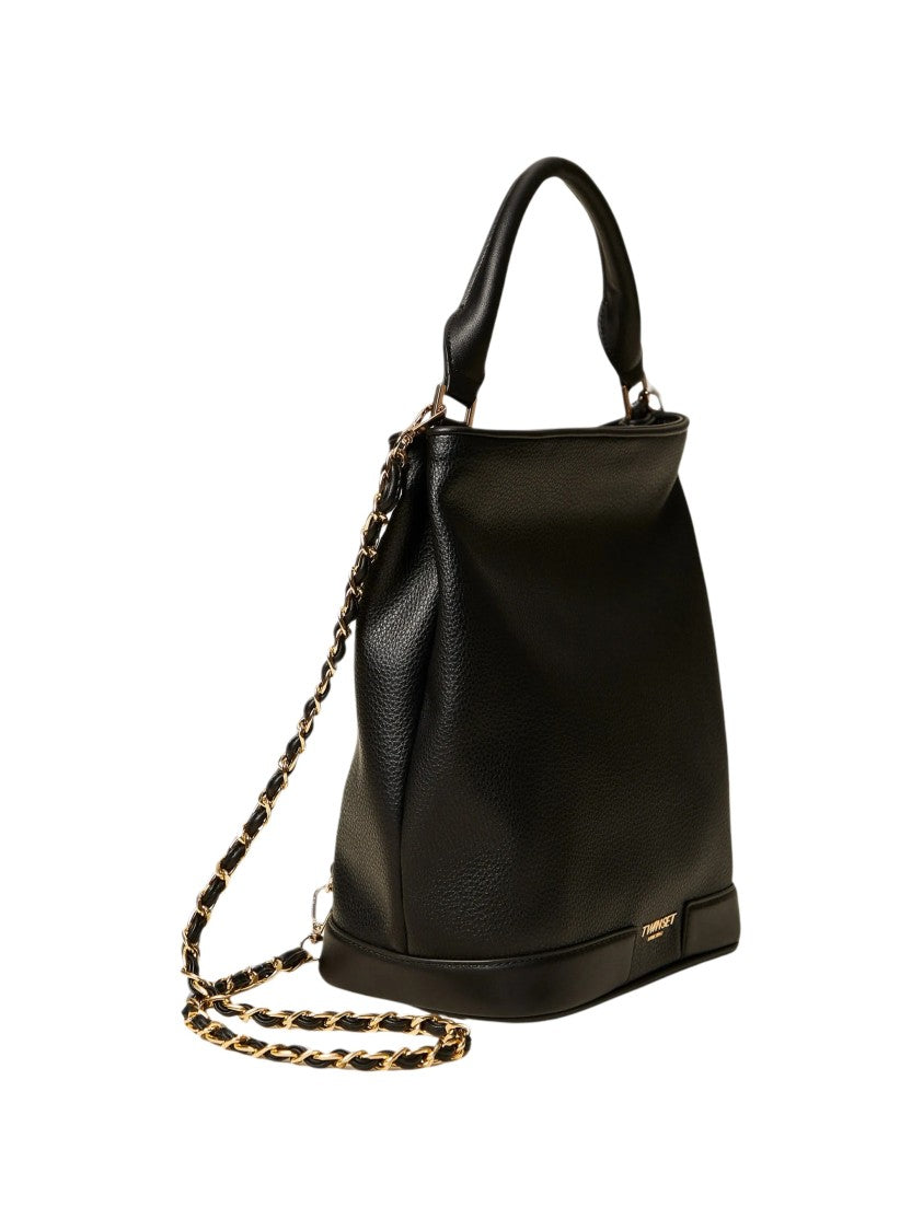 Twin-Set Textured Polyurethane Structured Shoulder Bag With Chain Strap