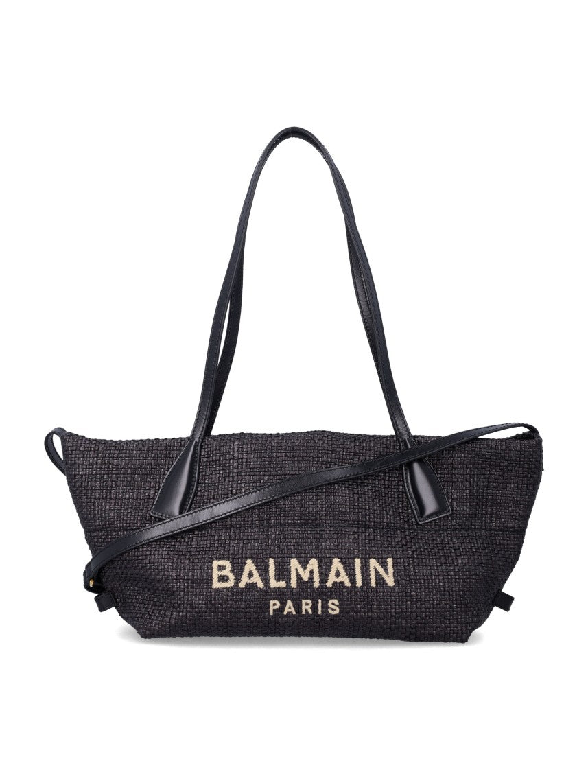 Balmain Small Track Tote Bag In Raffia
