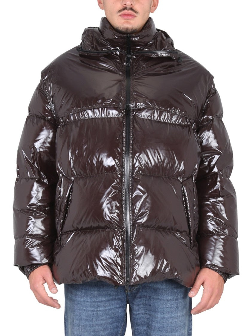 Bottega Veneta Short Glossy Puffer Jacket With Adjustable Hood