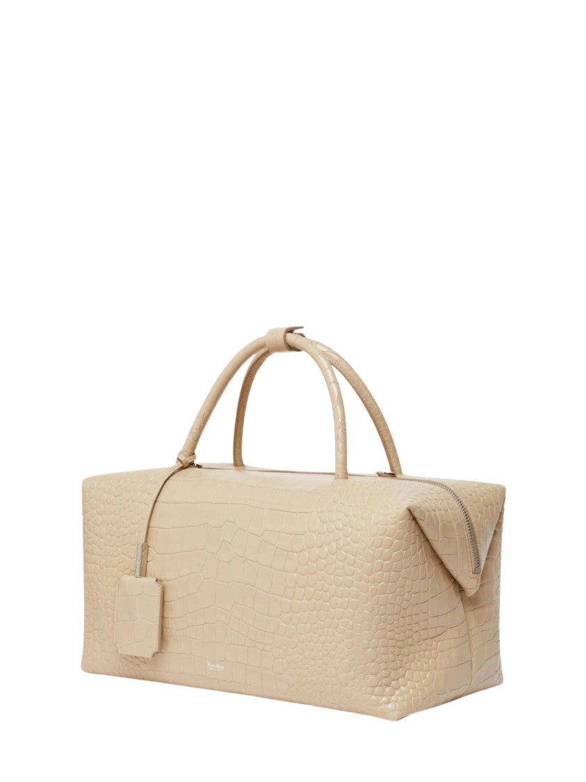 Max Mara Beige Crocodile Print Leather Tote Bag