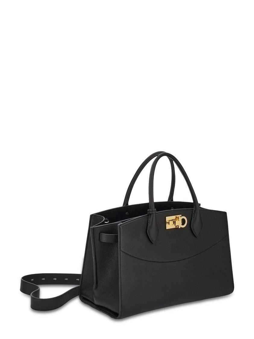 Ferragamo Structured Rectangular Handbag With Gold-Tone Turn-Lock Closure
