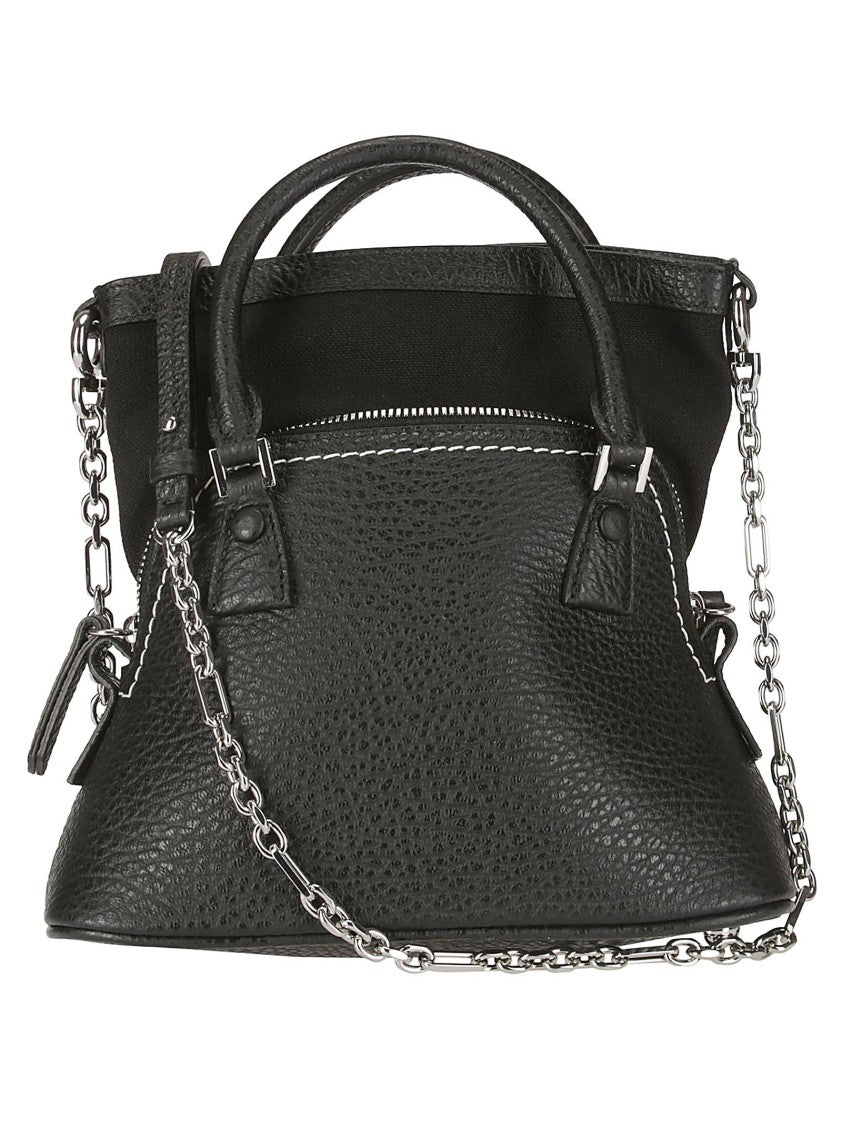 Maison Margiela Black Leather Handbag With Dual Handles