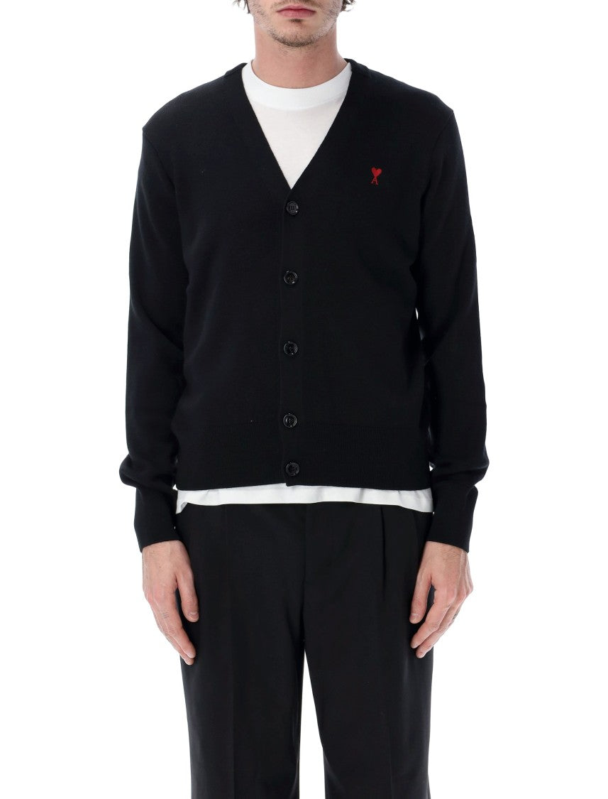 Ami Paris Quota Ami De Coeur V-Neck Fine-Knit Cardigan