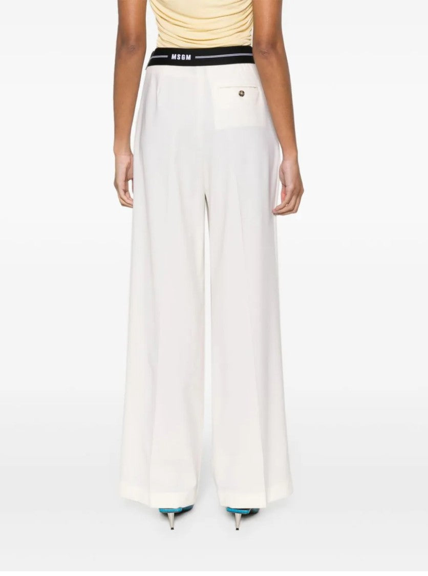 Msgm Wide-Leg Trousers With Contrasting Logo Band