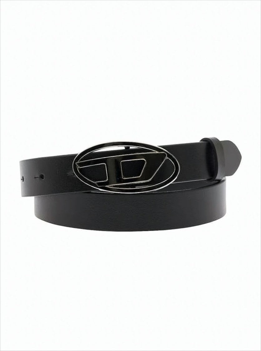 Diesel Polished Oval Buckle Leather Belt