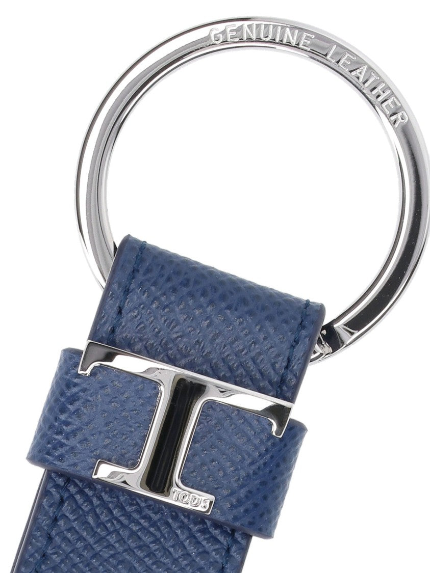 Tod's Textured Blue Calf Leather Keychain