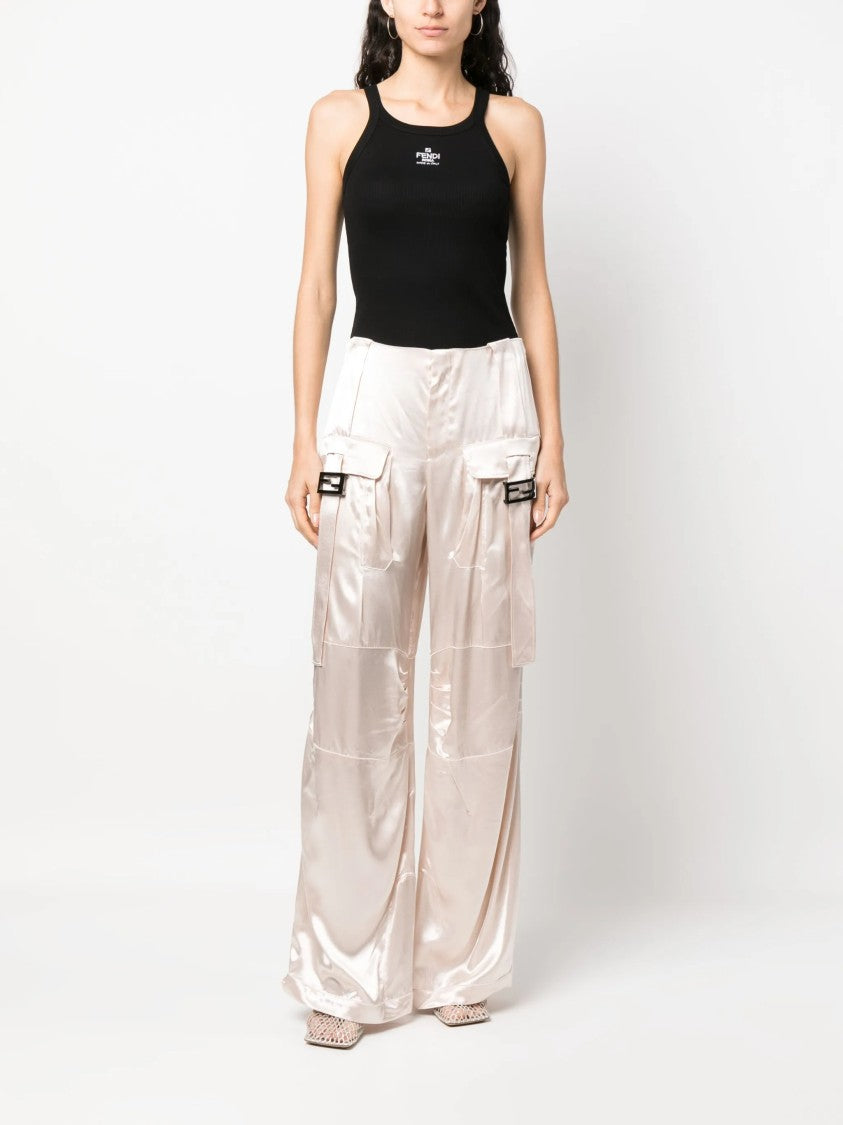 Fendi Ribbed Cotton Jersey Square Neck Tank