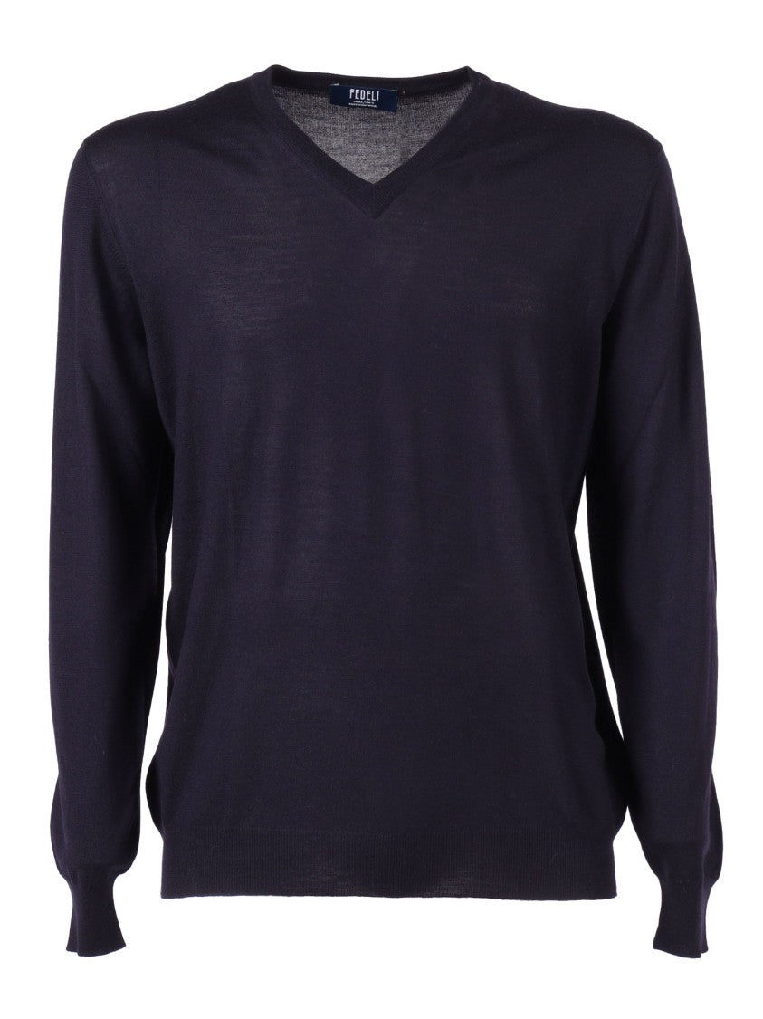 Fedeli V-Neck Long-Sleeved Knitted Sweater