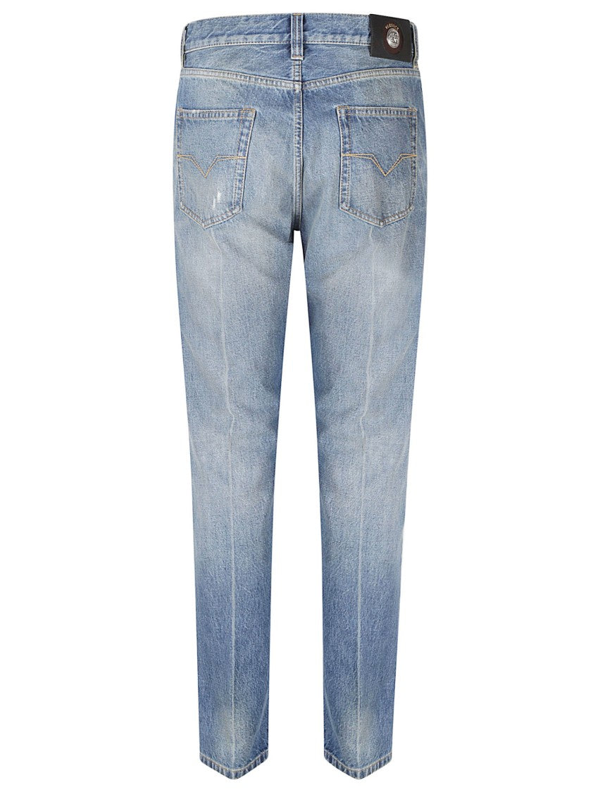 Versace Light Blue Denim Jeans With Subtle Fading