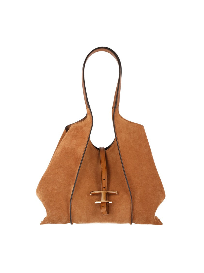 Tod's Suede Tote Bag With Adjustable Strap And Iconic T Detail