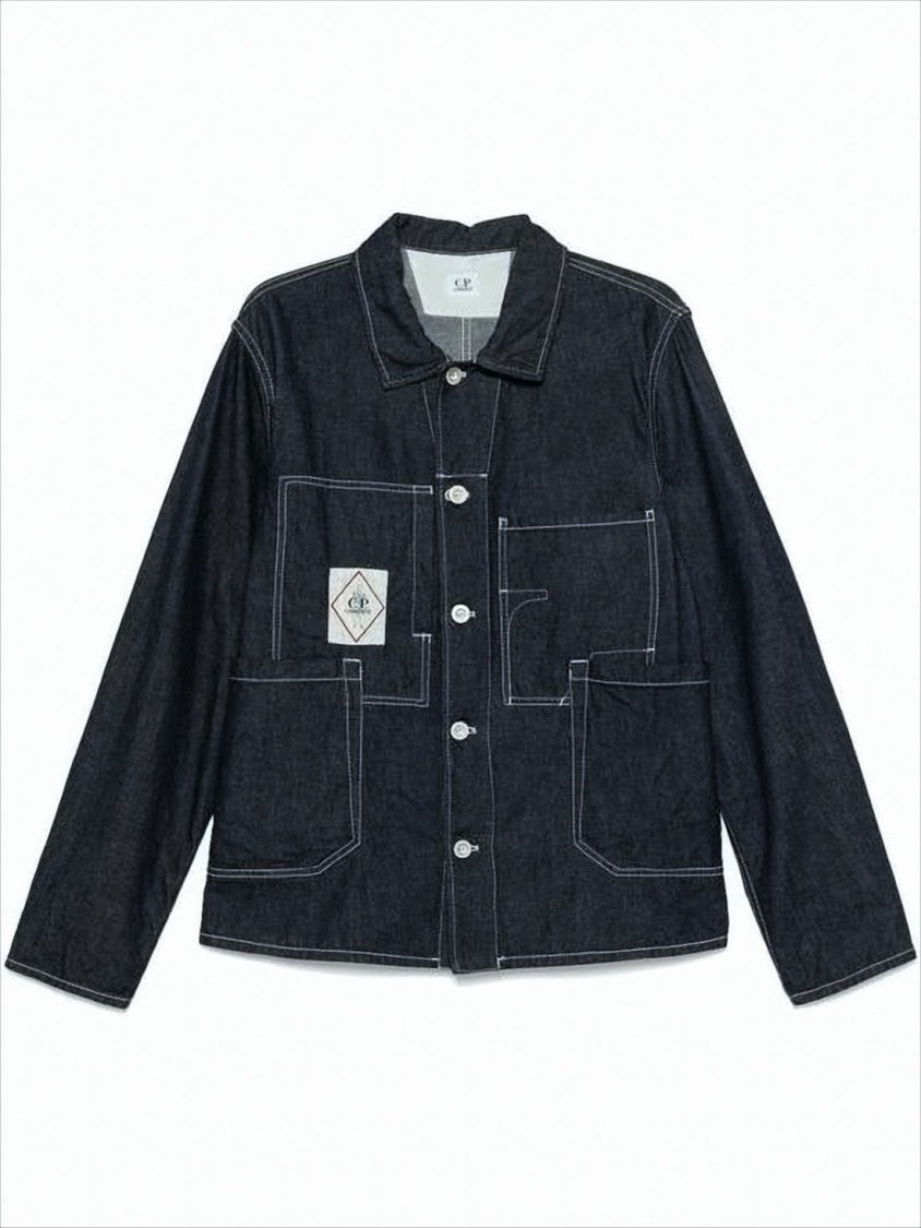 C.P. Company Denim Jacket With Structured Collar And Logo Patch