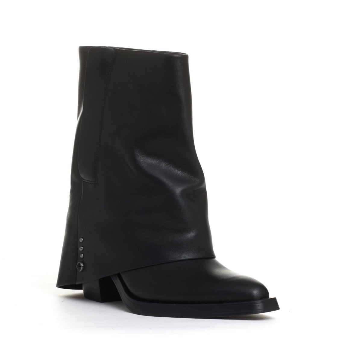 Ash Black Leather Rolled Top Boots With 60 Mm Heel