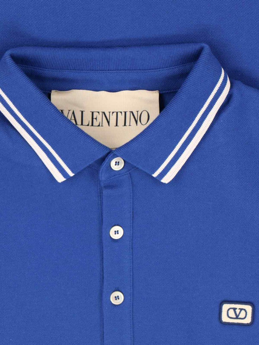 Valentino Logo Polo Shirt In Blue Cotton, Classic Collar