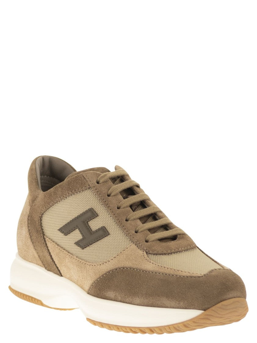 Hogan Suede And Technical Fabric Sneakers With Embossed Logo