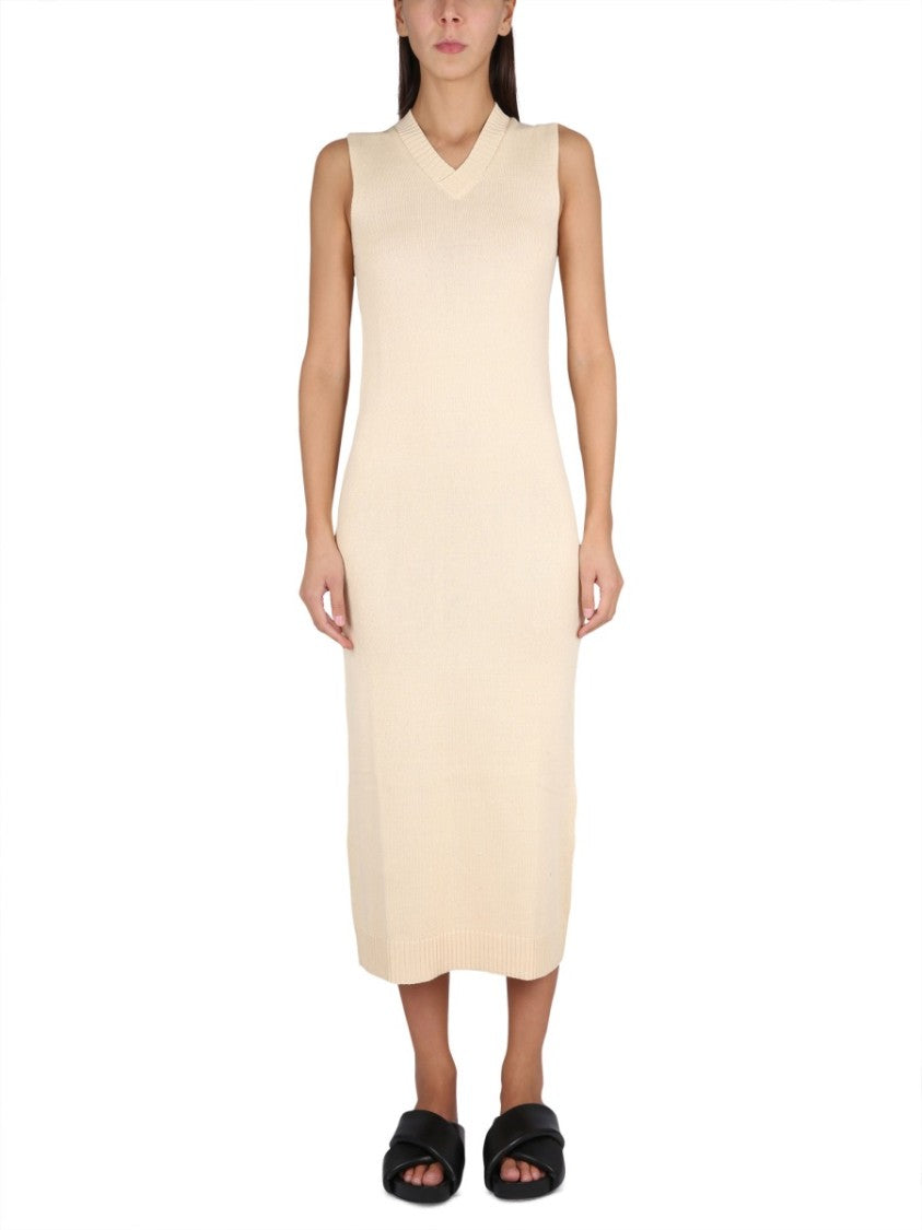 Aspesi V-Neck Long Dress With Ribbed Edges