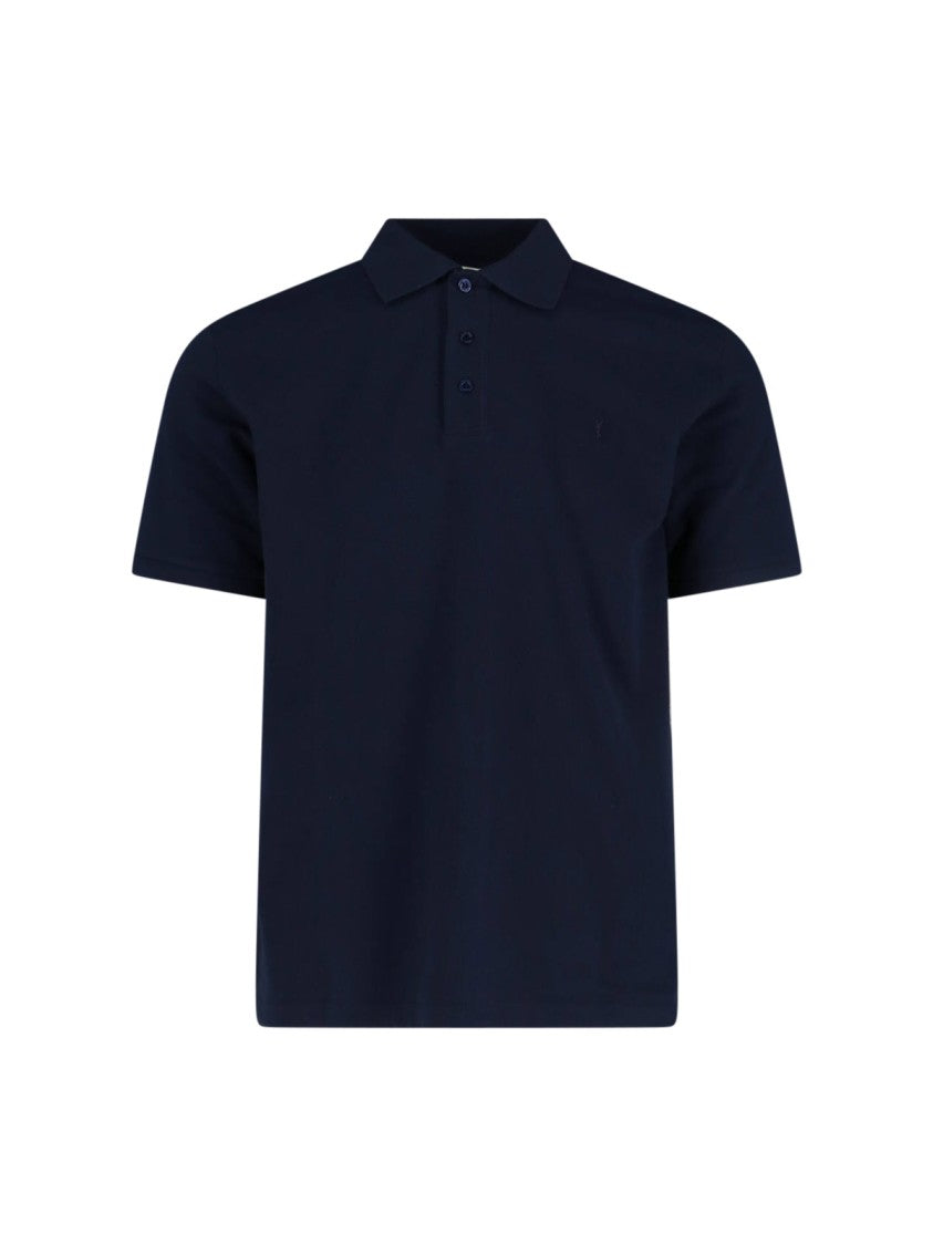 Saint Laurent "Cassandre" Polo Shirt, In Blue Nylon