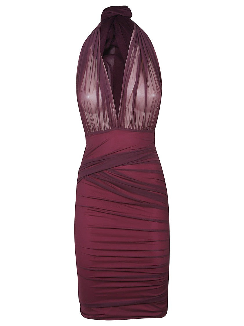 Amazuin Ruched Sheer Overlay Dress