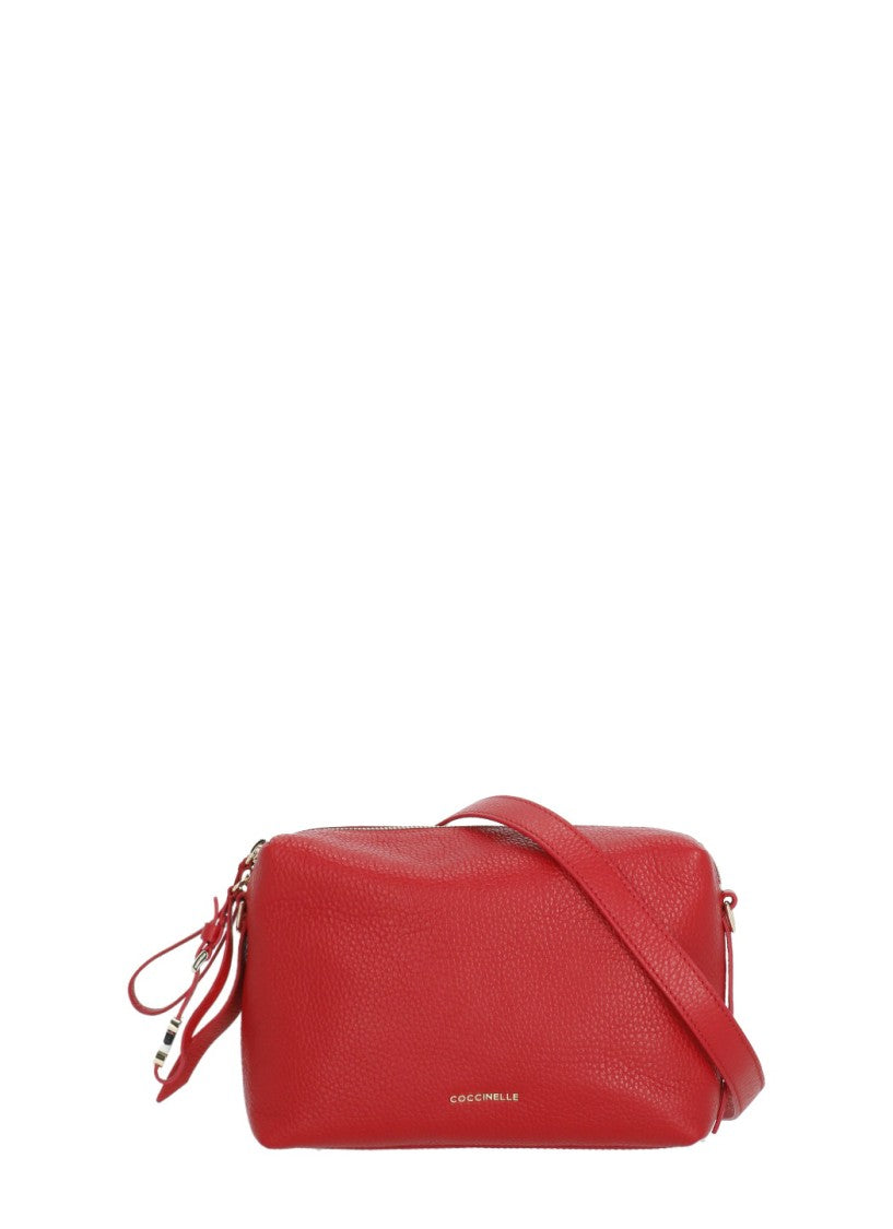 Coccinelle Red Textured Leather Nory Small Shoulder Bag