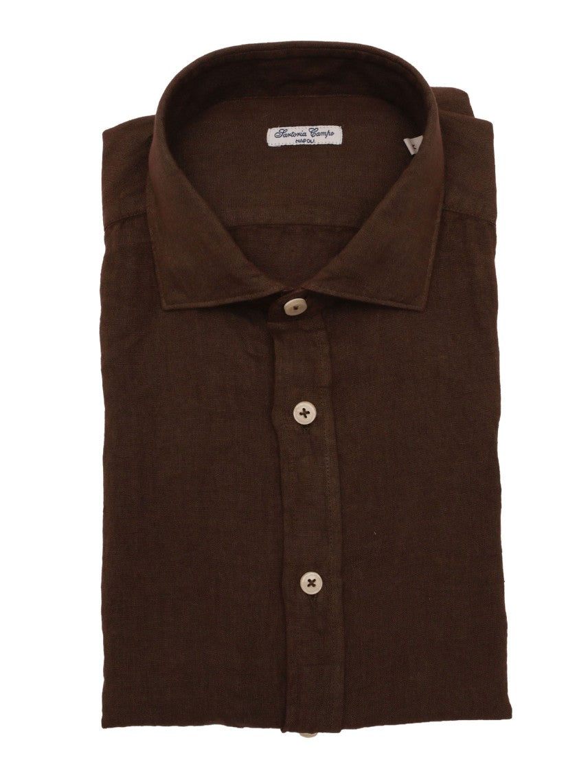 Sartoria Del Campo-Sonrisa Brown Cotton Button Up Casual Shirt