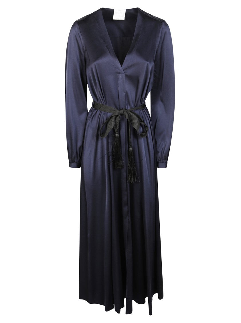 Forte Forte Flowing Midi Dress With Deep V-Neckline And Cinched Waist