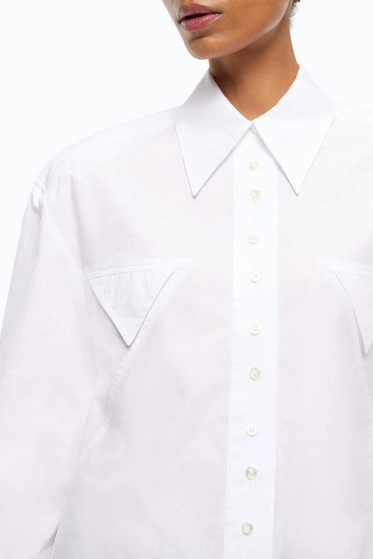 Pinko White Cotton-Lyocell Blend Point-Collar Shirt