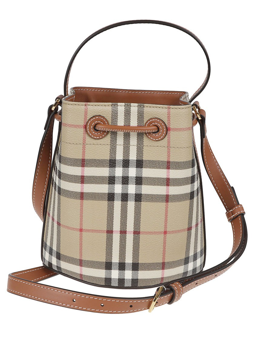 Burberry Coated Canvas Bucket Bag With Burberry Check Pattern