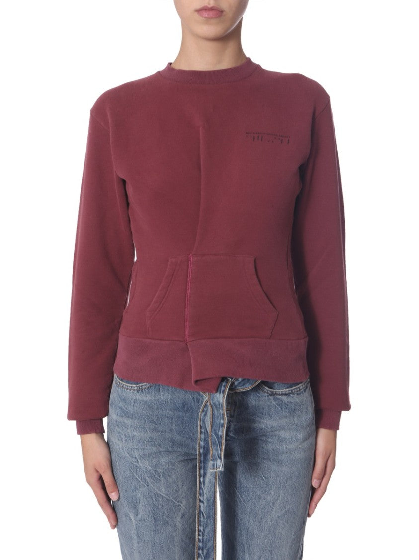 Unravel Project Asymmetrical Hem Burgundy Crew Neck Sweatshirt
