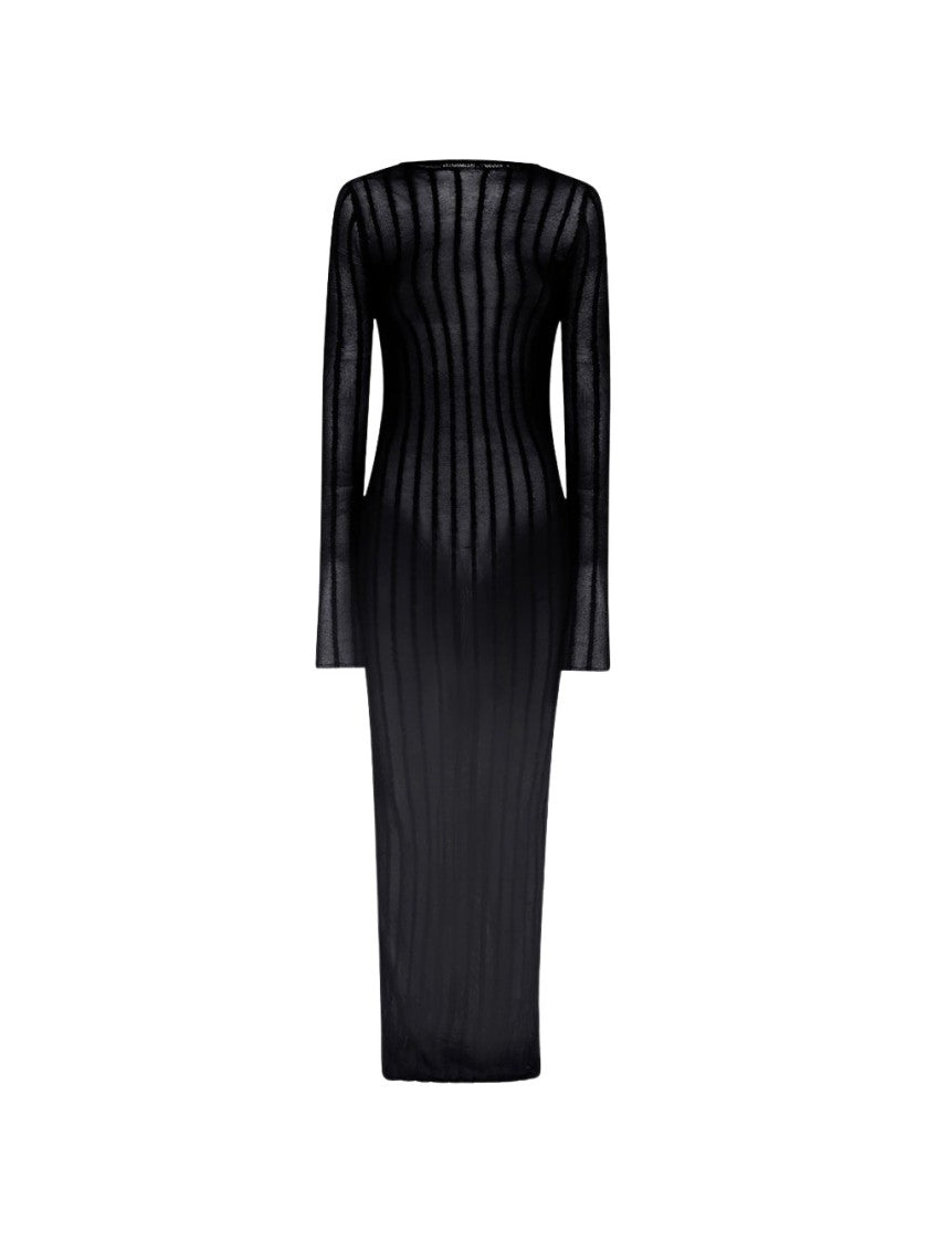 The Attico Long Sheer Knitted Rib Dress Black
