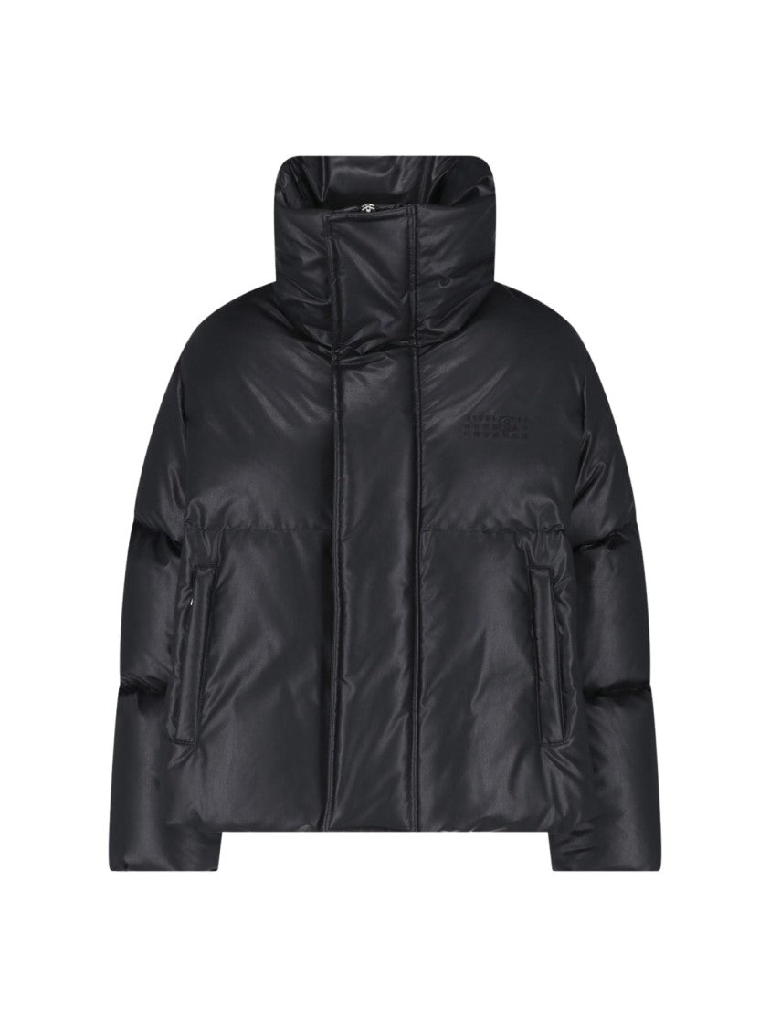 Mm6 By Maison Margiela Black Cropped High Collar Down Jacket