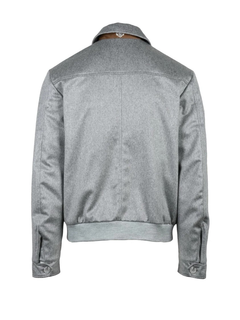 Luigi Borrelli Napoli Grey Cashmere Aviator Jacket
