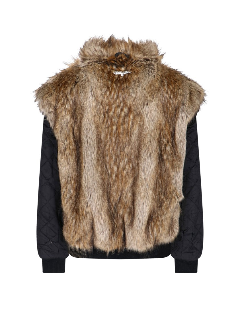 Mm6 By Maison Margiela Black & Brown Faux Fur Reversible Zip Jacket
