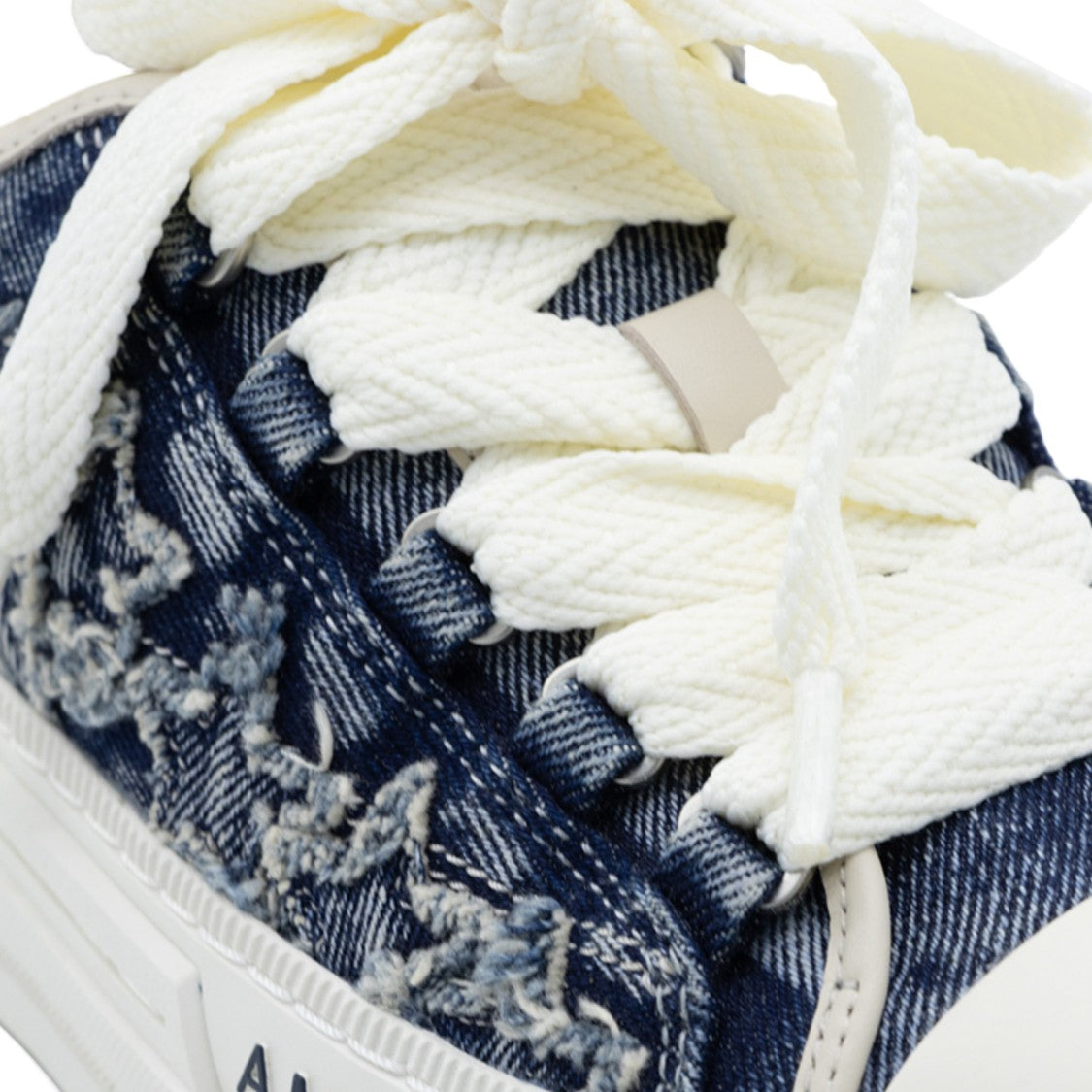 Amiri Textured Denim Sneakers With Frayed Star Embellishments