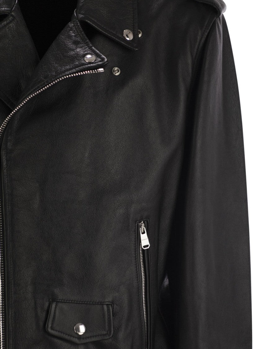 Dondup Black Biker Jacket In Nappa Leather