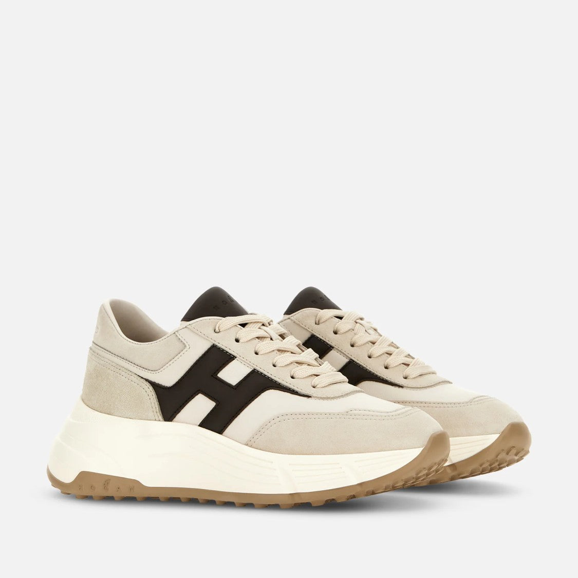 Hogan Beige And Brown Lace-Up Shoes With Sole