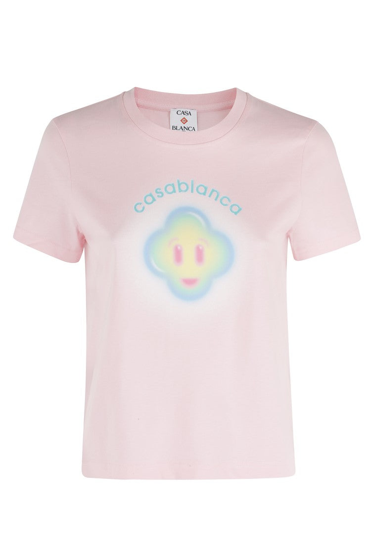 Casablanca Pink Airbrush Smiley Front-Printed Cotton T-Shirt