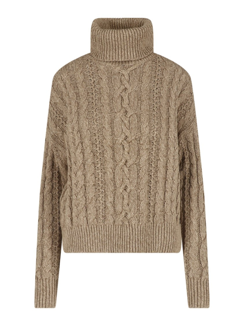 Polo Ralph Lauren Brown Cable Knit Ribbed Cotton Turtleneck
