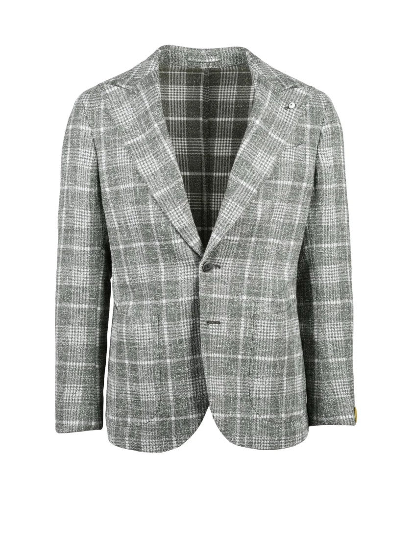 L.B.M. 1911 Olive Green Plaid Unlined Cotton-Blend Blazer