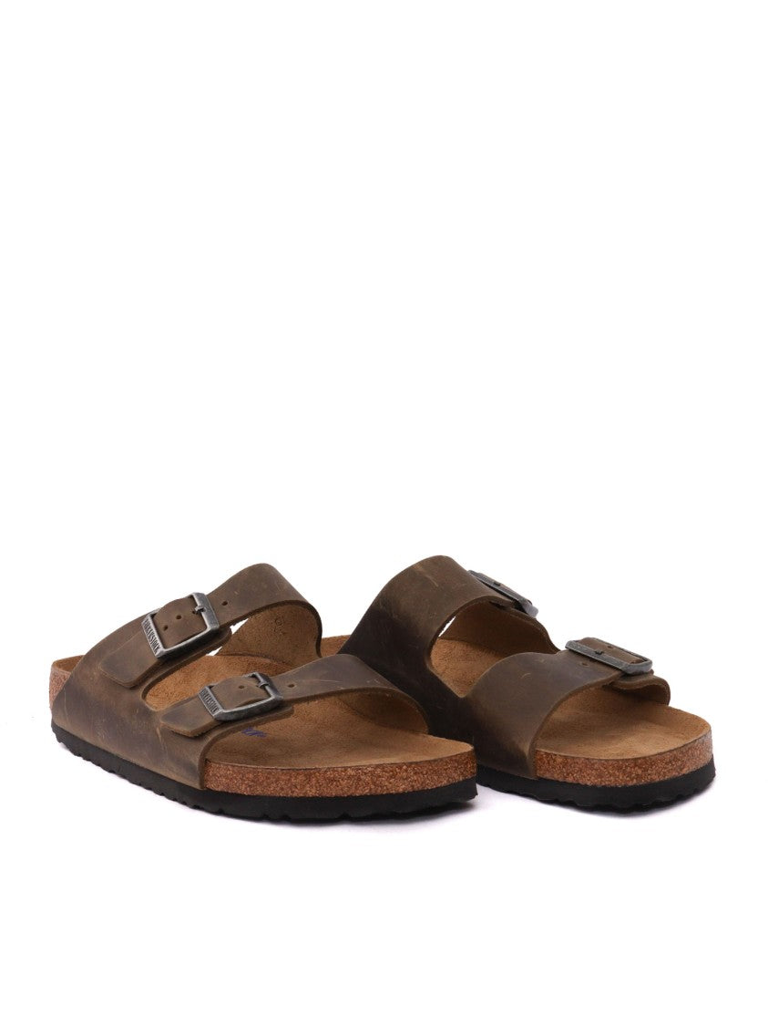 Birkenstock Khaki Arizona Oiled Leather Slide Sandal