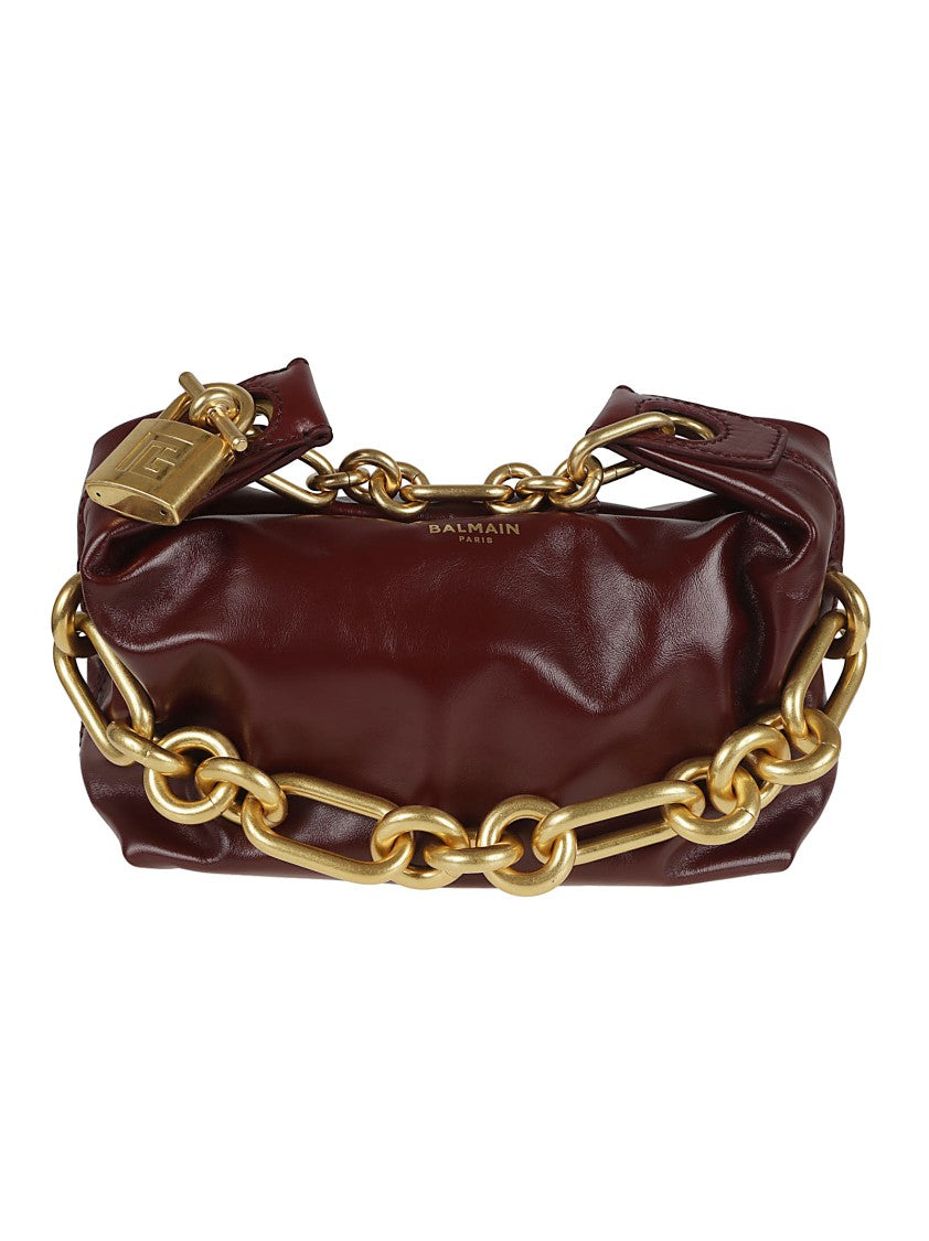 Balmain Red Calfskin Mini Sync Bag With Double Chain Handle