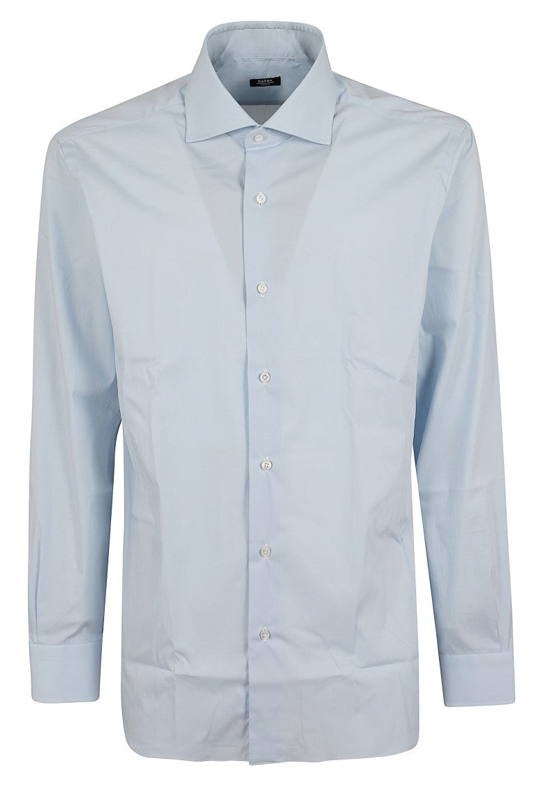 Barba Napoli Light Blue Spread Collar Smooth Cotton Shirt