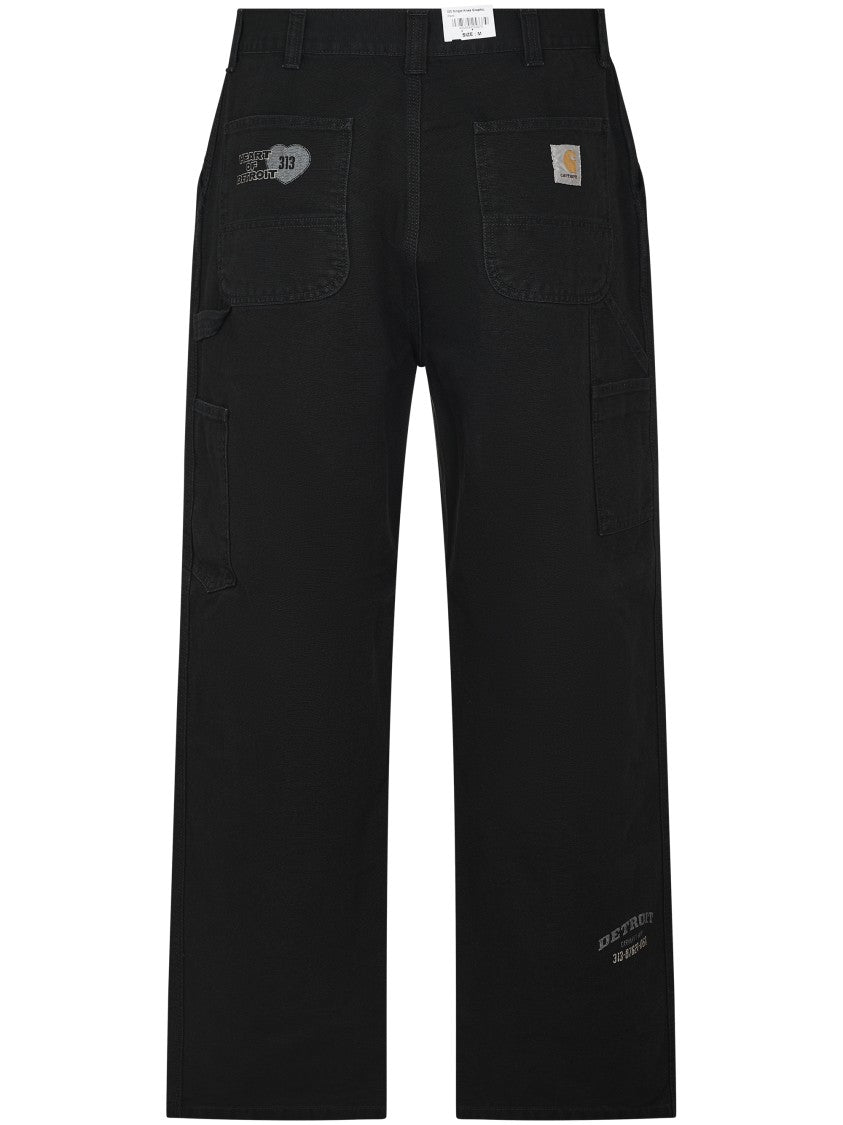 Carhartt Wip Relaxed Fit Black Organic Cotton Trousers With Embroidered Back Pocket