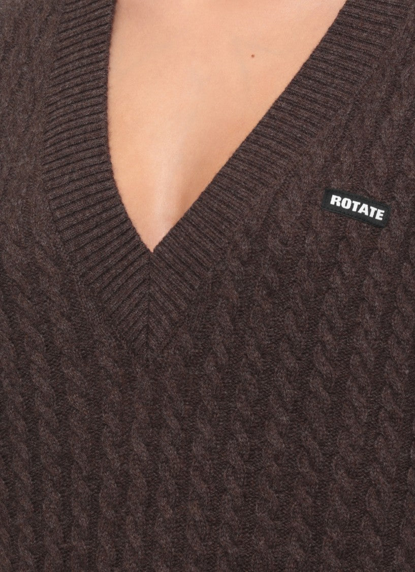 Rotate Cropped V-Neck Sweater With Textured Braid Pattern