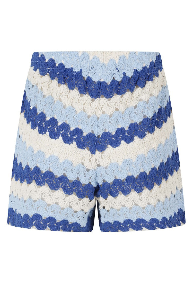 Mc2 Saint Barth Meave Blue Striped Crochet Ramie Shorts