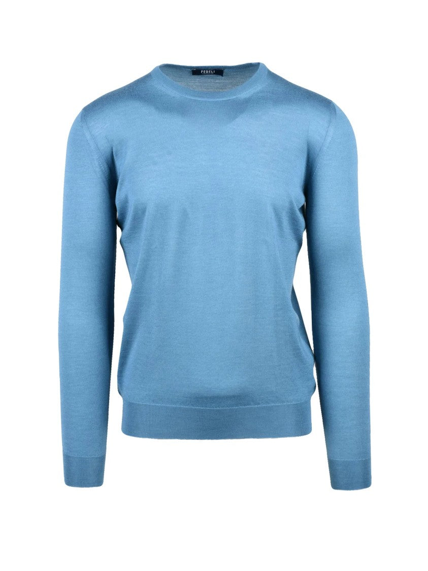 Fedeli Blue Crew Neck Cashmere-Silk Sweater