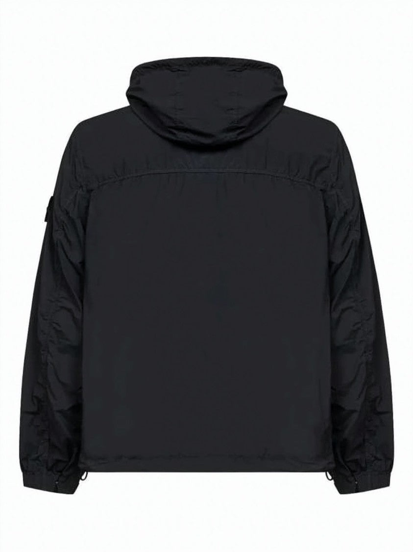 Stone Island Minimalist Black Hooded Jacket With Zipper Closure