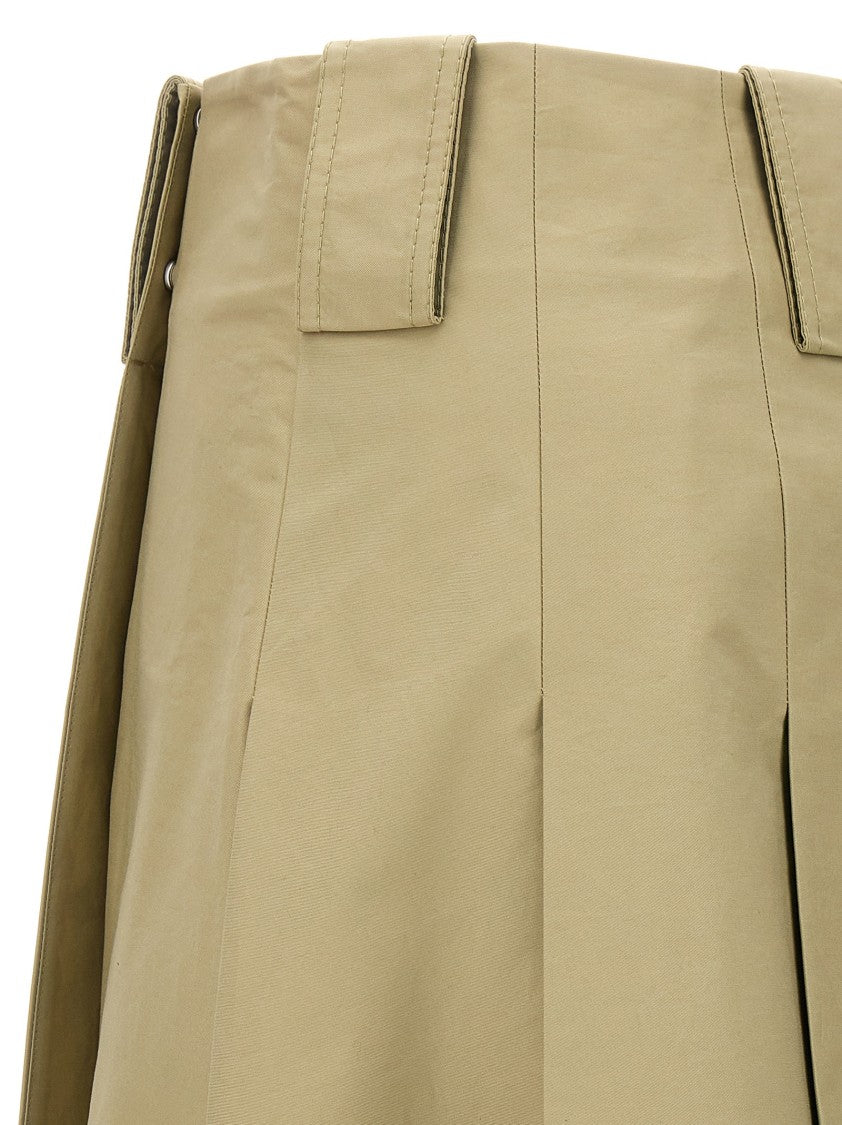 Burberry Pleated Cotton Skirt With Wallet Closure And Button Details